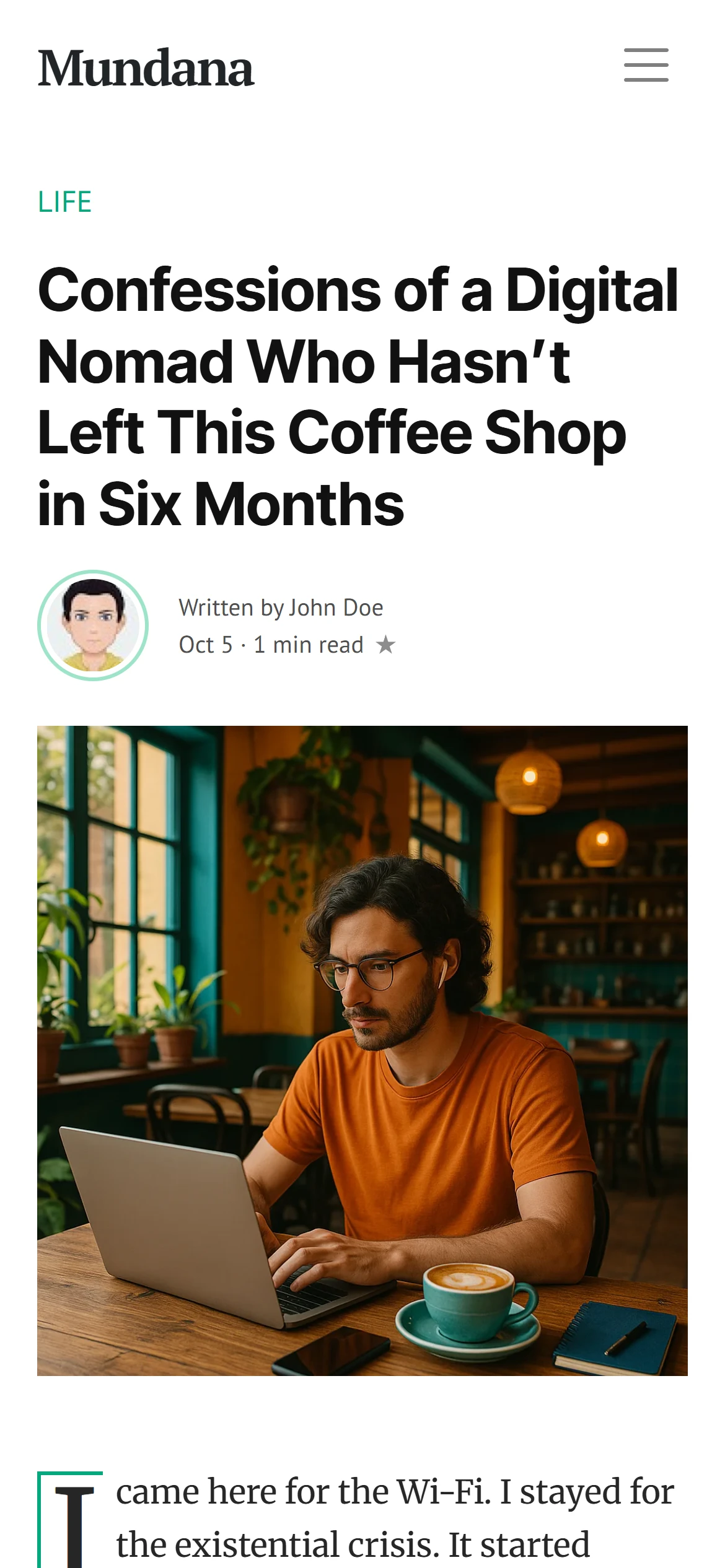 Mundana WordPress Theme Mobile View